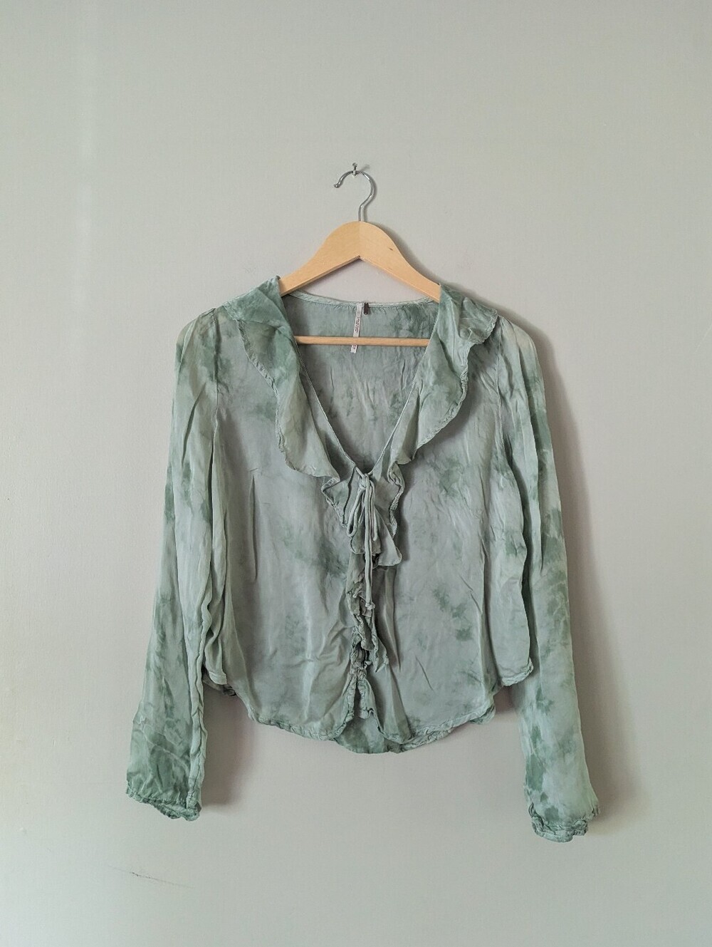 Free People Sage Dyed Tie-front Blouse